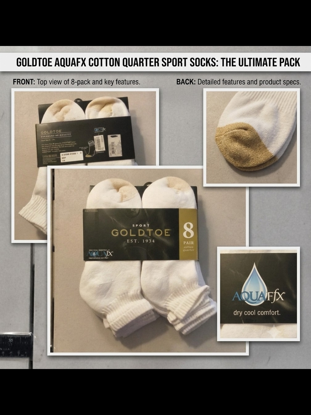 Gold Toe Men's White Quarter Athletic Socks with Gold Toe Patch — 8-Pack
